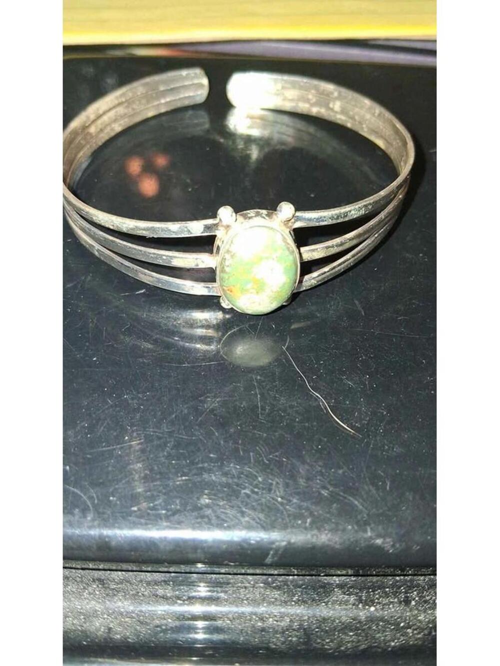 Sterling Silver Green Turquoise Split Shank Cuff Bracelet